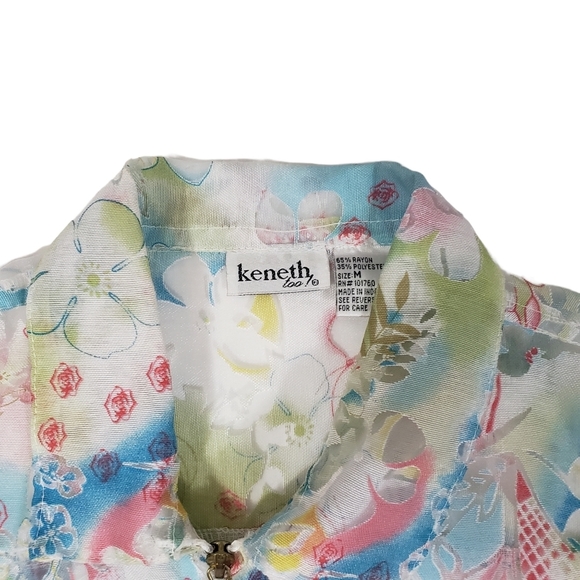 Pastel Floral Print Sheer Shacket Sz M Fairy Y2K Full Zip Cover Up Shirt Jacket - Picture 4 of 10